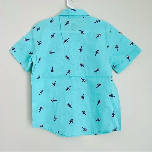 Old Navy Aqua Blue Toucan Bird Short Sleeve Button Down Shirt XS Extra Small - Picture 7 of 8